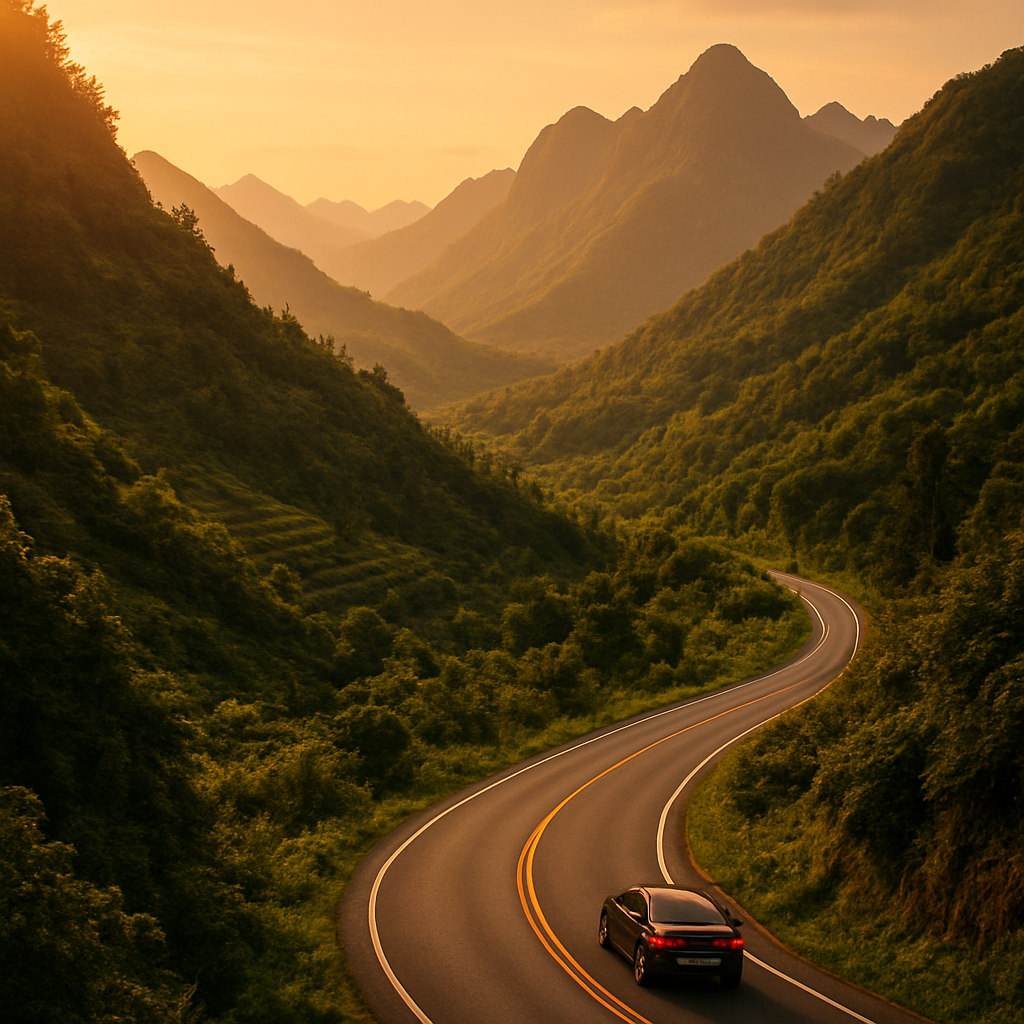 蜿蜒山路上的自驾旅途